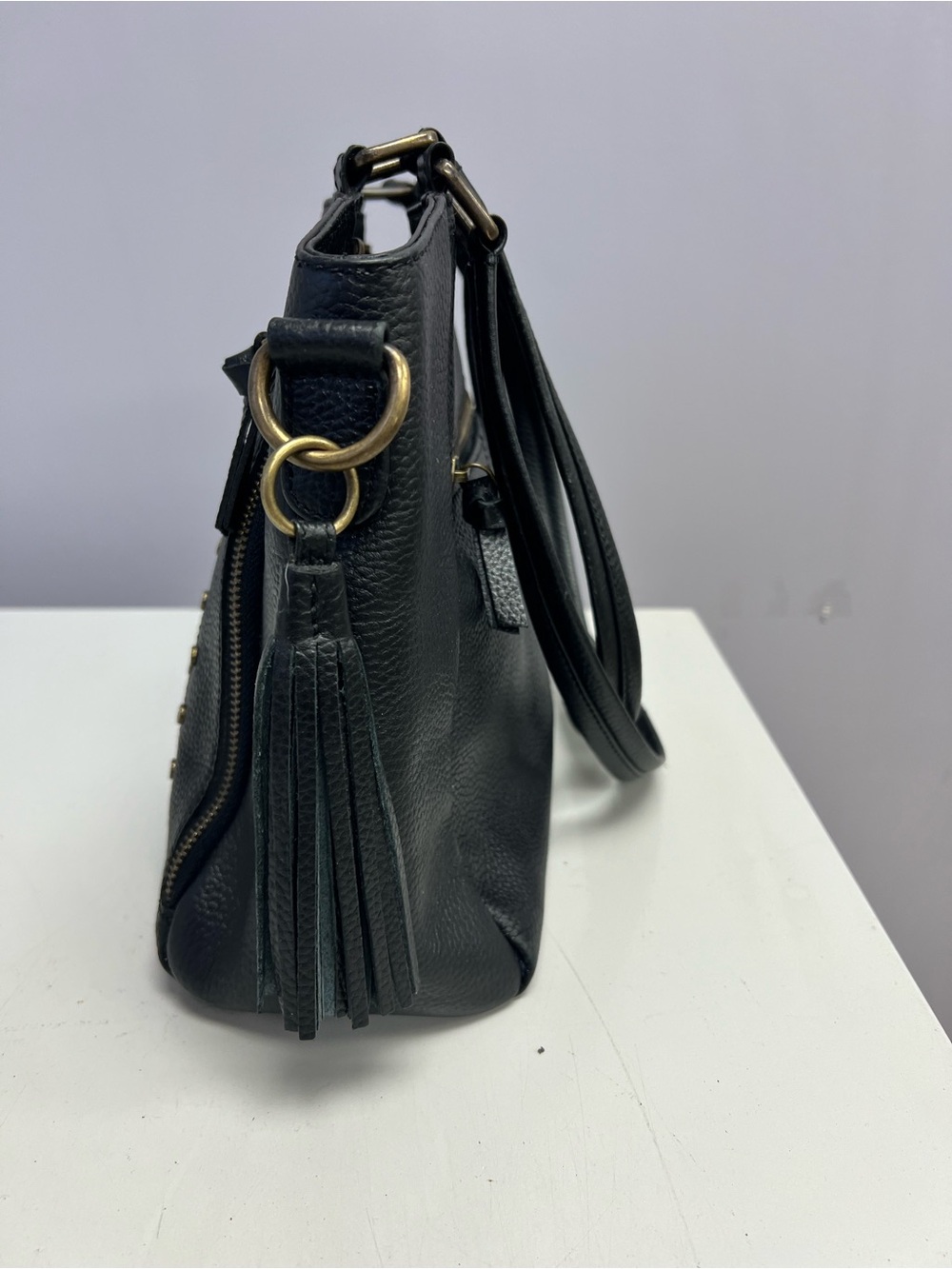 Harley Davidson Black Studded Leather Tote Bag with Tassel - Picture 6 of 16